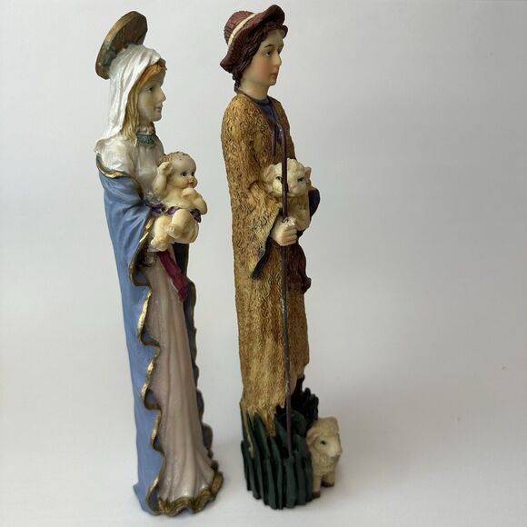 Mary, Joseph, Baby Jesus Christmas Plastic Figurines Set of 2 Slender Religious - Picture 8 of 13